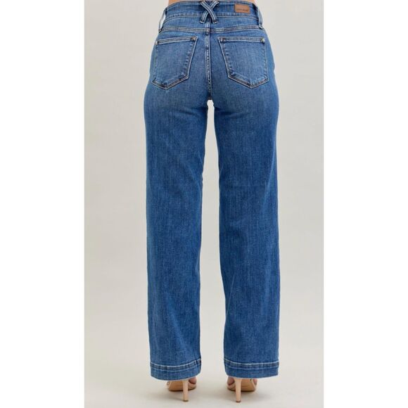 Judy Blue High Waist Double Button Wide Leg Jeans Medium Wash Size 7/28 - Picture 3 of 16